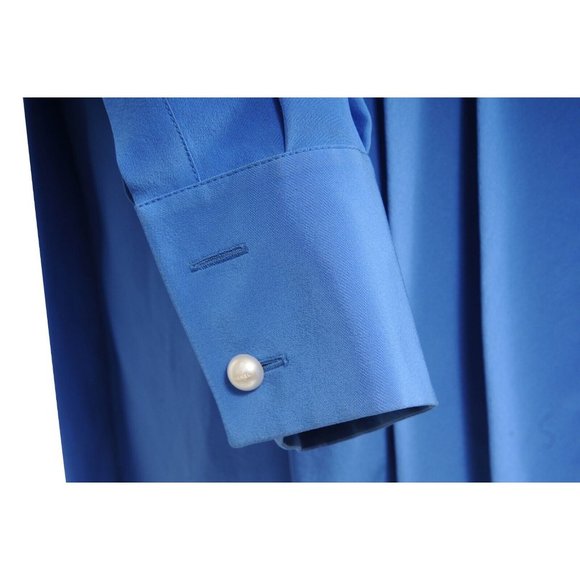 Chanel Womens Blouse Shirt Dress 40 Blue Silk Pleated Pearl Button Front Tunic - Picture 3 of 12